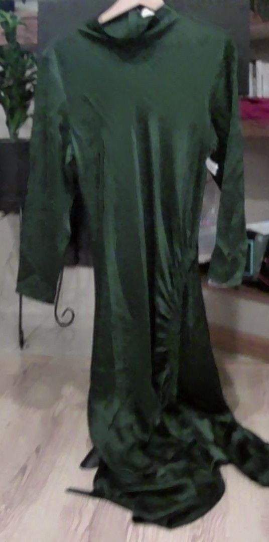 Lapointe Dark Green Silk Blend Maxi Mock Neck NWT Dress, 12