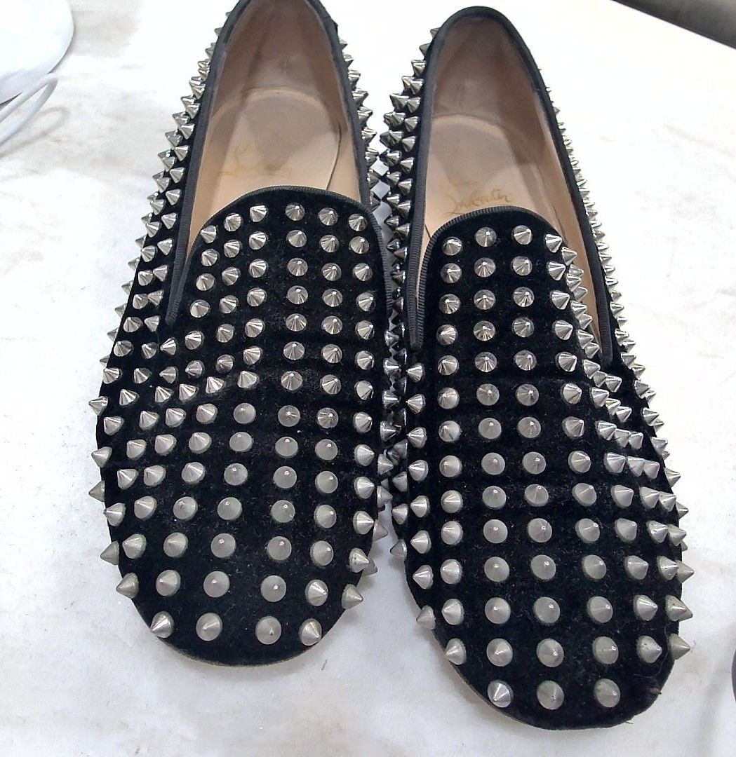 Christian Louboutin Black Dandy Veaux Velours Spike Loafers, 40