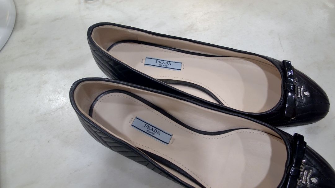 Prada Black Embellished Leather Ballerina Shoes, 39