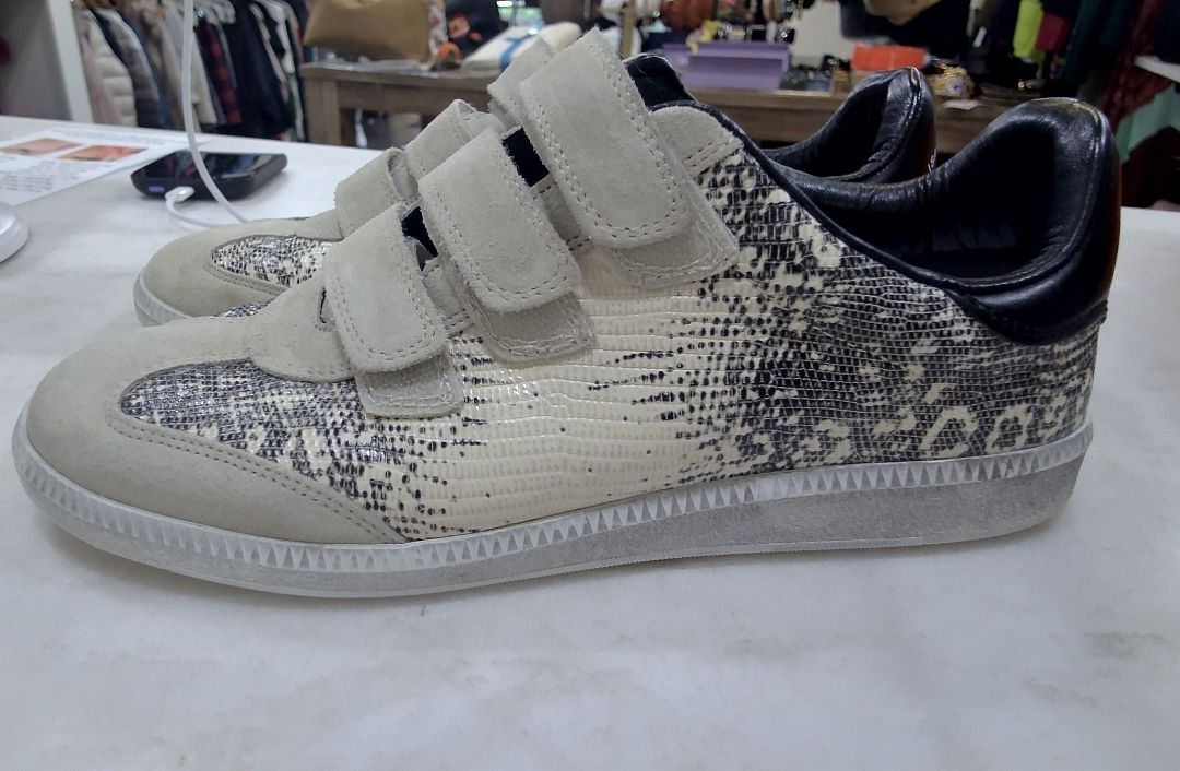 Isabel Marant Light Tan Beth Python Print Velcro Sneaker, 40