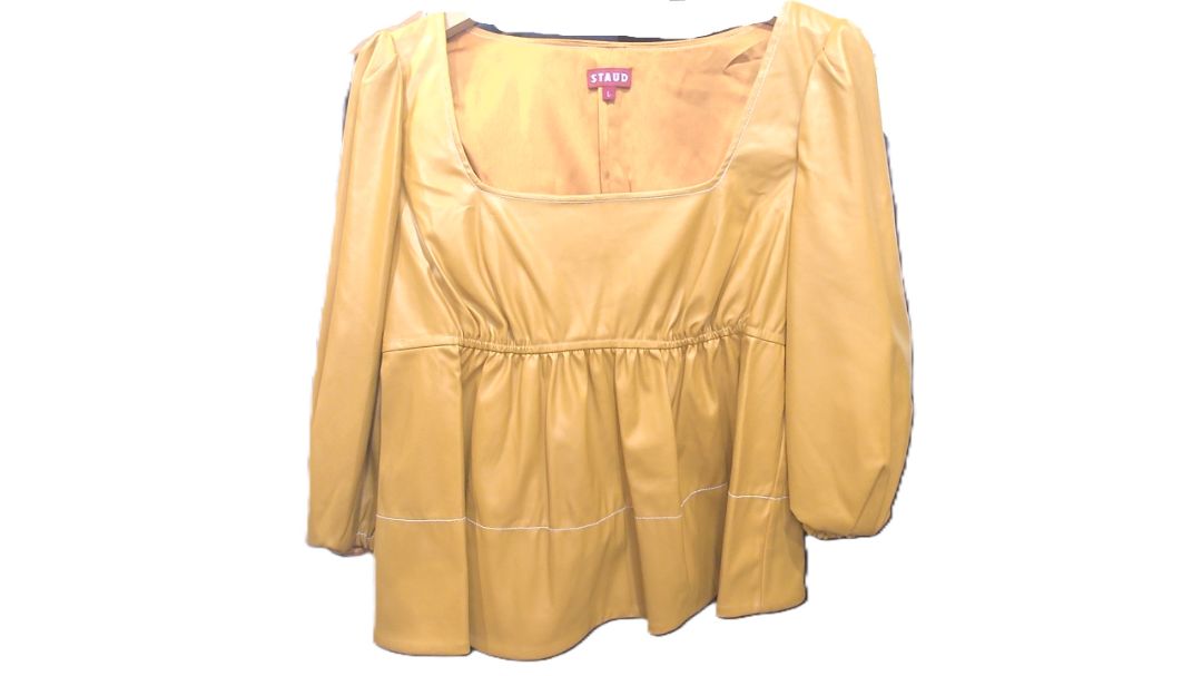 Staud Mustard Orange Sophie Faux Leather Peplum Top, L – Reprise