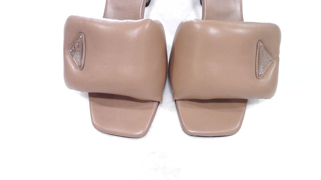 Prada Caramel Nappa Soft Padded Leather Slide Sandals, 38.5