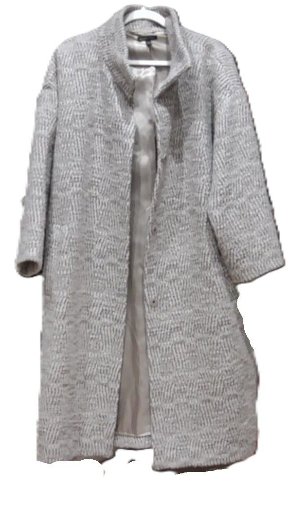 Eileen Fisher Gray White Alpaca Jacquard Stand Collar Coat, L