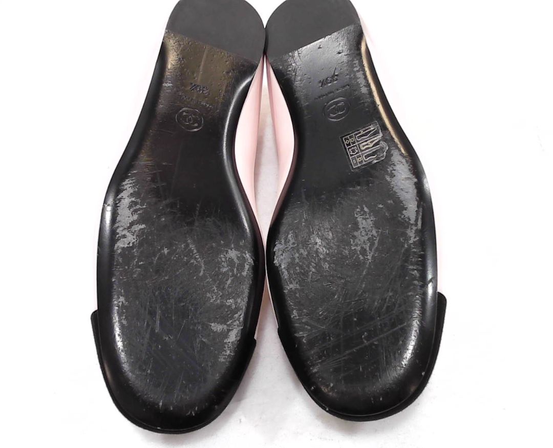Chanel Pink Black Iridescent Pearl Pink Leather Double-Strap Mary Jane Flats, 39.5