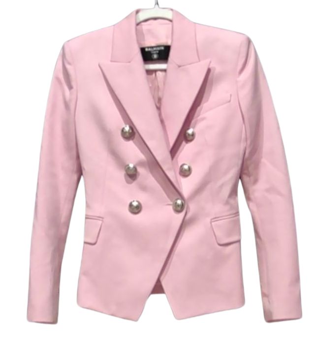 Balmain Coral Pink 100% Wool Double Breasted Blazer, 36