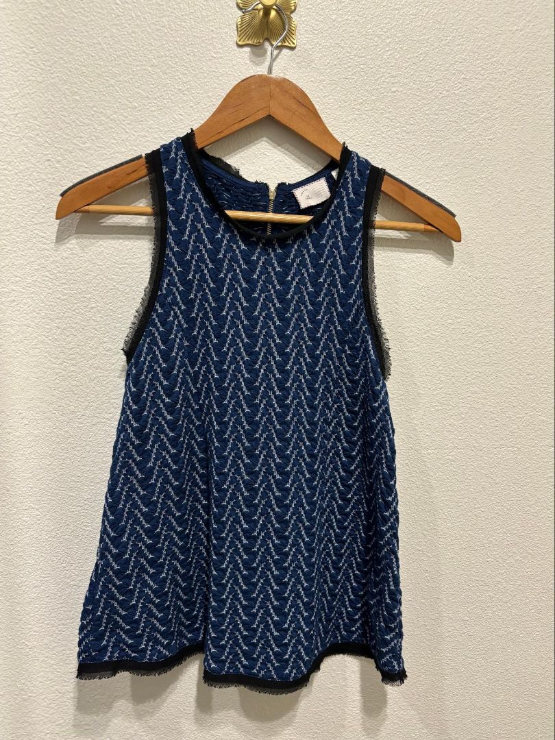 Anthropologie Blue Postmark Textured Chiffon Trim Swing Tank Top, XS
