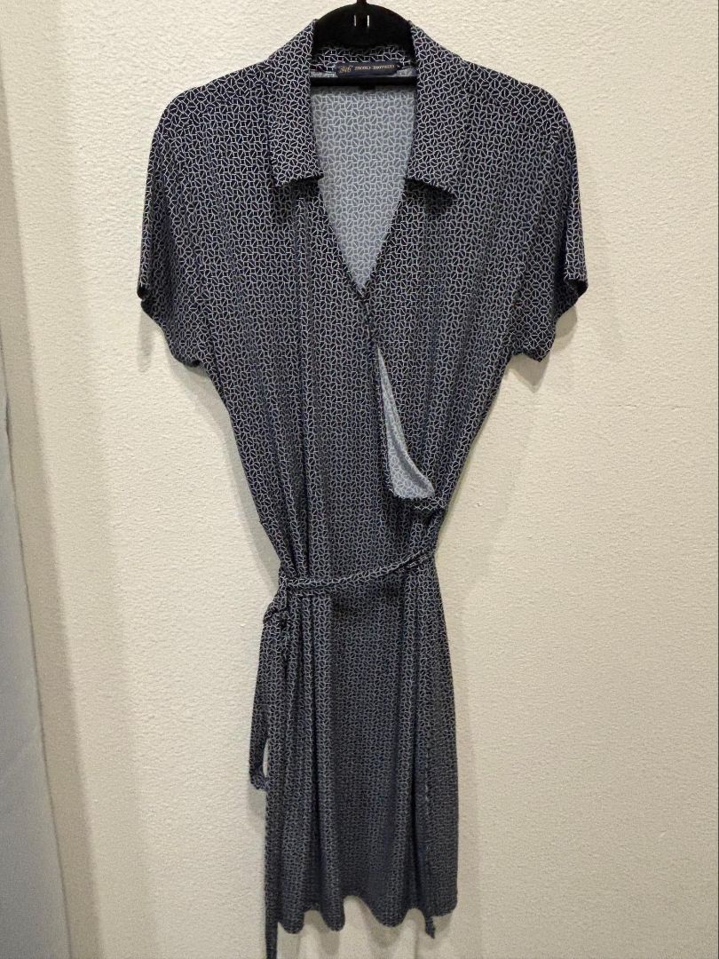 Brooks Brothers Navy Blue Printed Wrap Dress, XL