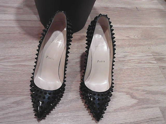 Christian Louboutin Black Patent Pigalle Spike Pumps, 37.5
