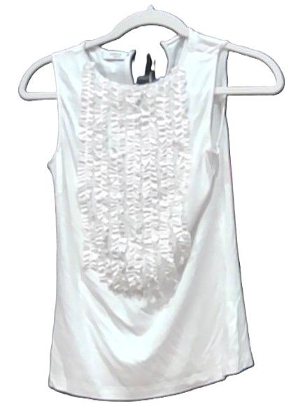 Akris Punto White Stretch Cotton Ruffle Front Sleeveless NWT Top, 6