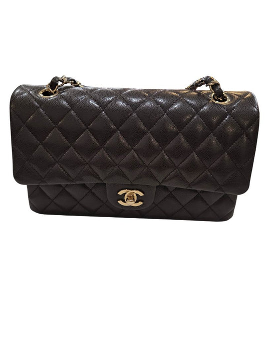 Chanel Dark Brown Caviar Quilted Gold-Tone Metal Classic 11.12 Handbag