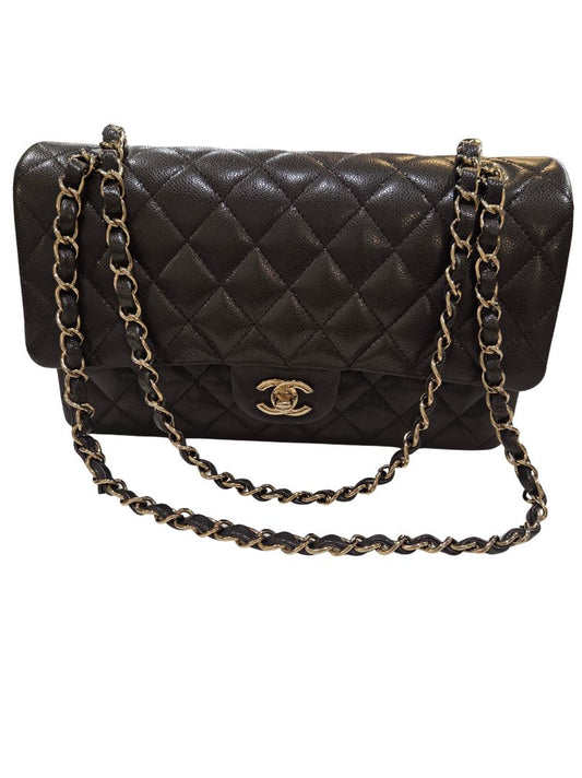 Chanel Dark Brown Caviar Quilted Gold-Tone Metal Classic 11.12 Handbag