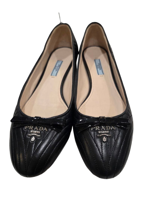 Prada Black Embellished Leather Ballerina Shoes, 39