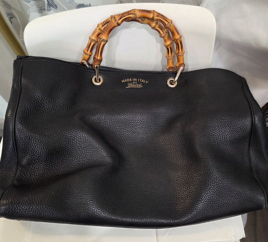 Gucci Black Bamboo Handle Shopper Tote