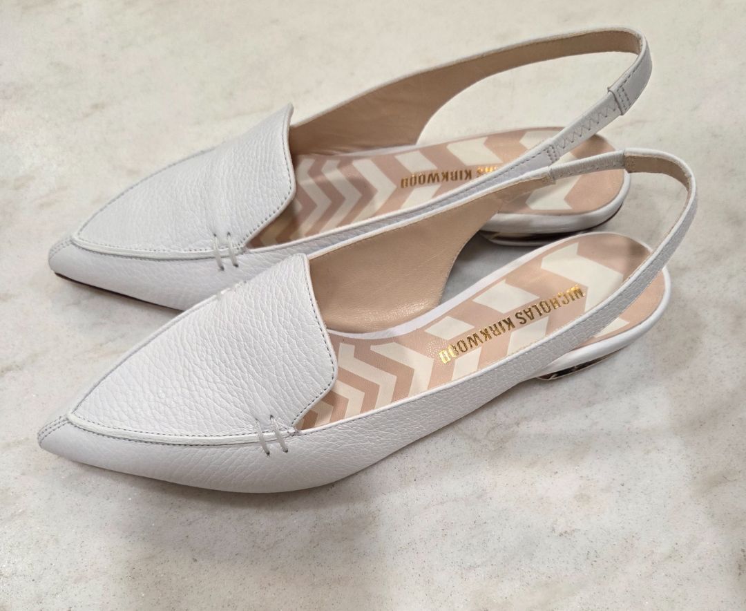 [Box in back] Nicholas Kirkwood White Beya Bottalato Slingback Flats, 36