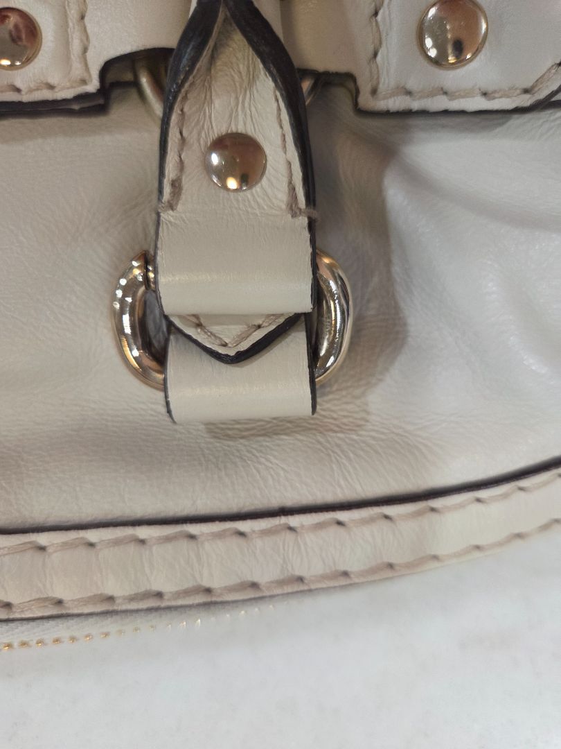 Gucci Ivory Leather Horsebit Nail Boston Handbag, Medium