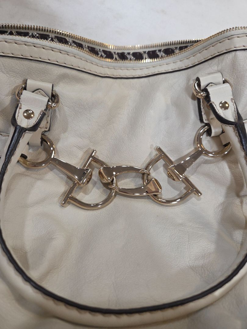 Gucci Ivory Leather Horsebit Nail Boston Handbag, Medium