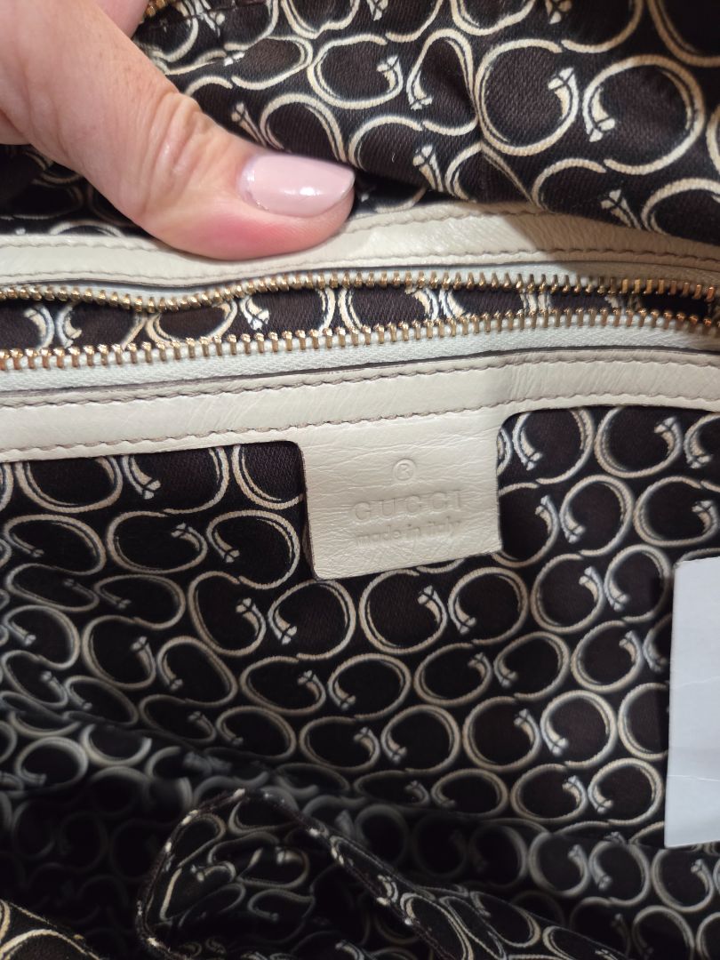 Gucci Ivory Leather Horsebit Nail Boston Handbag, Medium