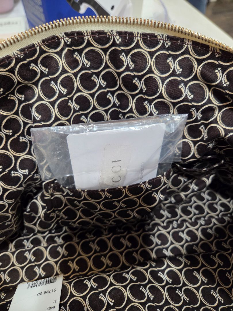 Gucci Ivory Leather Horsebit Nail Boston Handbag, Medium