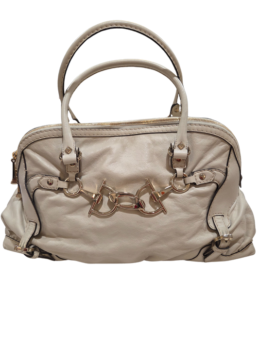 Gucci Ivory Leather Horsebit Nail Boston Handbag, Medium