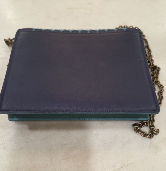 Bottega Veneta Blue Intrecciato Wallet On Chain