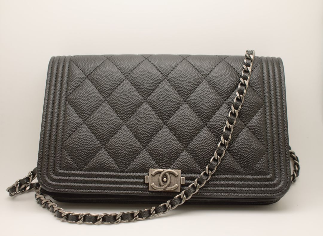 Chanel Black Caviar Quilted Boy Wallet on a Chain