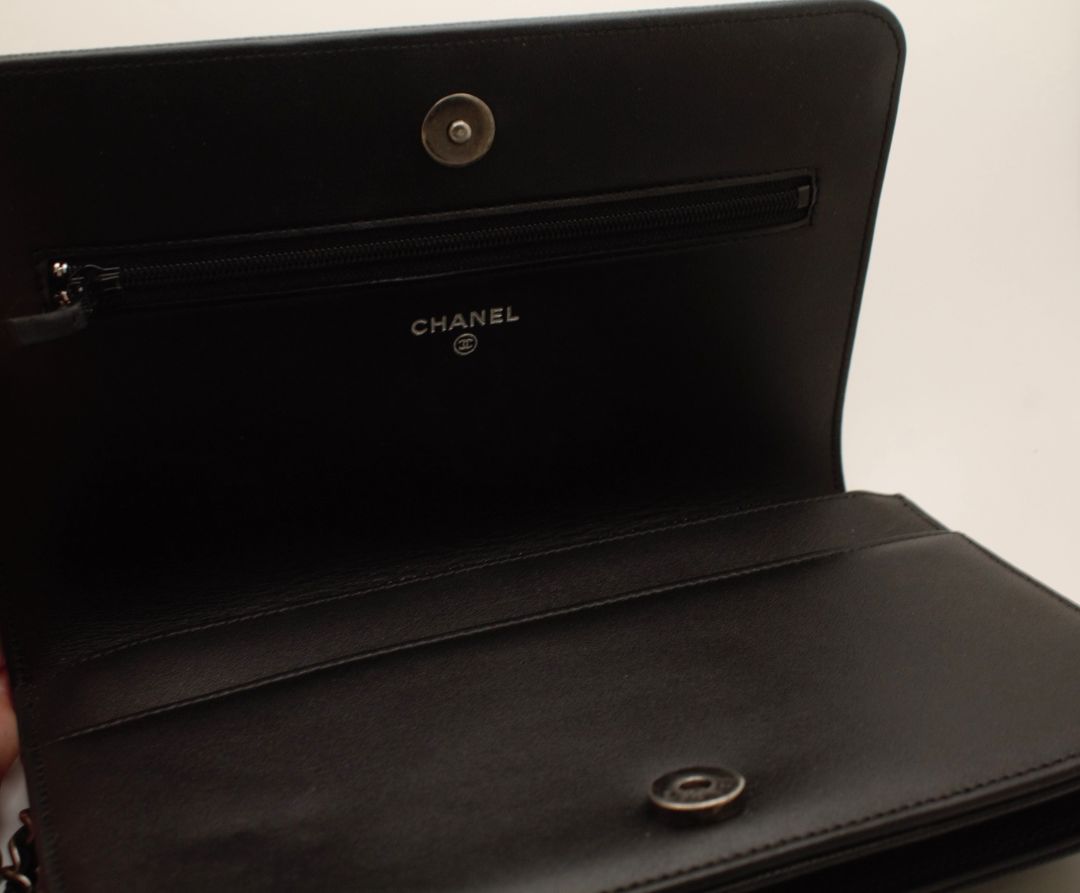 Chanel Black Caviar Quilted Boy Wallet on a Chain