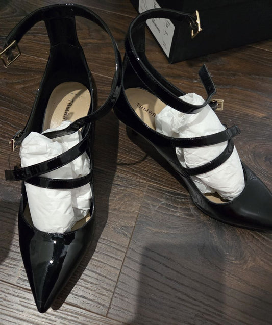 [Box in Back] Tamara Mellon Black Pistol Patent Leather Stiletto Pump, 37