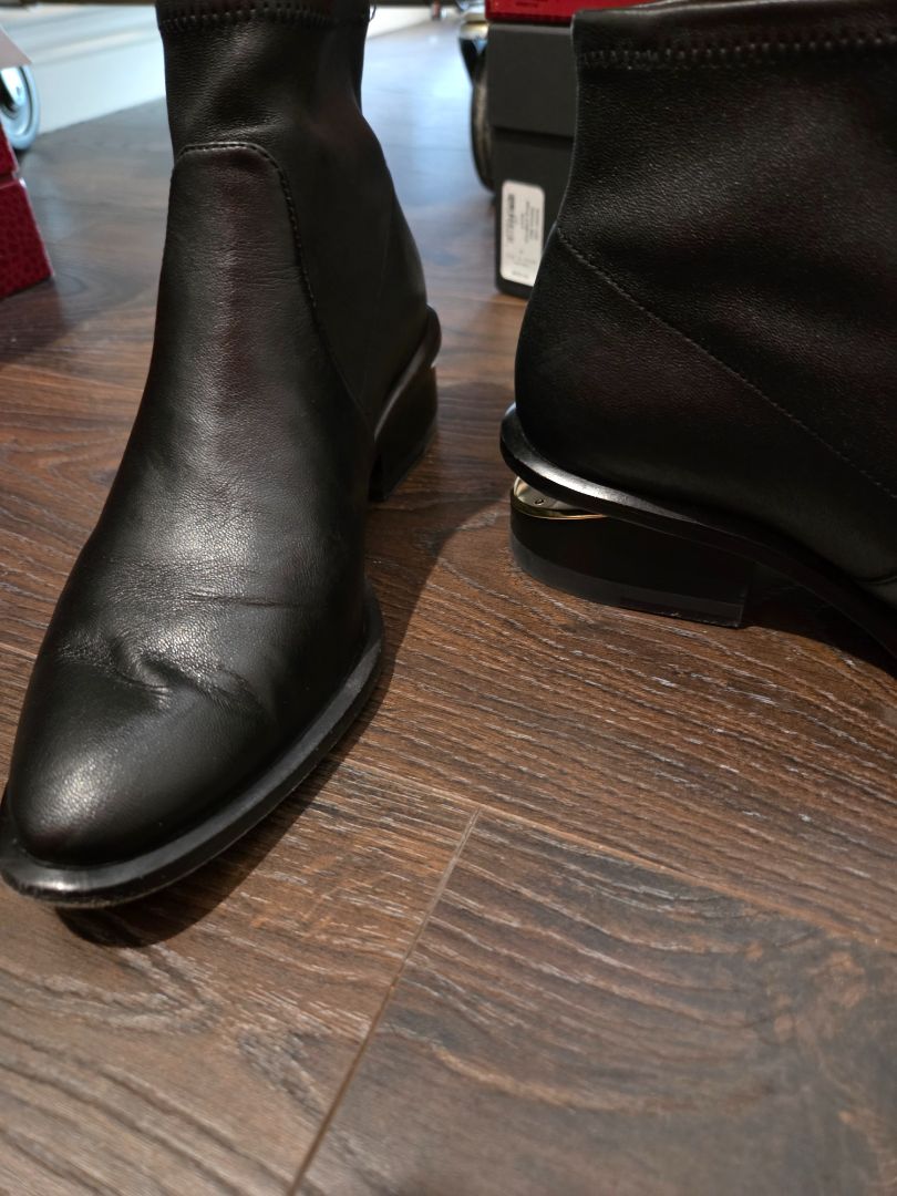 [Box in Back] Alexander Wang Black Kori Cut Out Stacked Heel Boots, 37