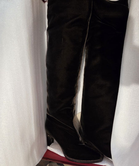 Tamara Mellon Dark Gray Brown Eclipse Velvet Knee-High Boots, 37