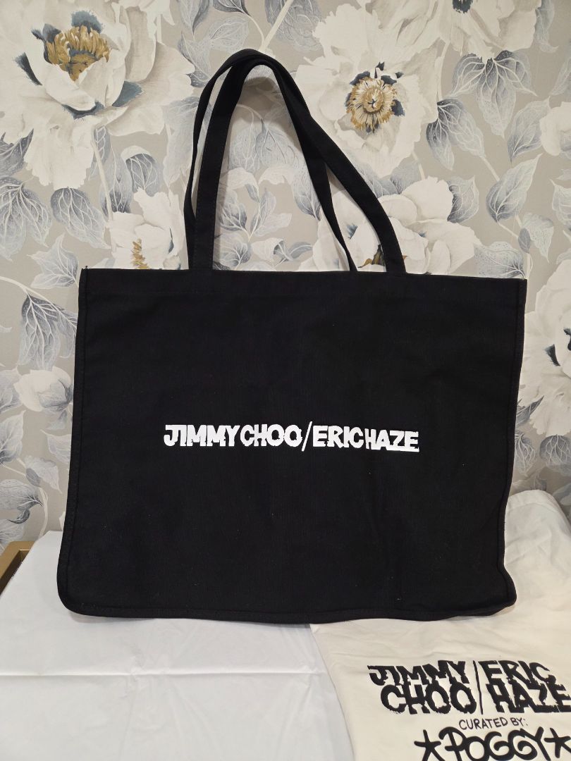 Jimmy Choo Black Eric Haze Graphic Print Shopper Tote NWT with Canvas Tote