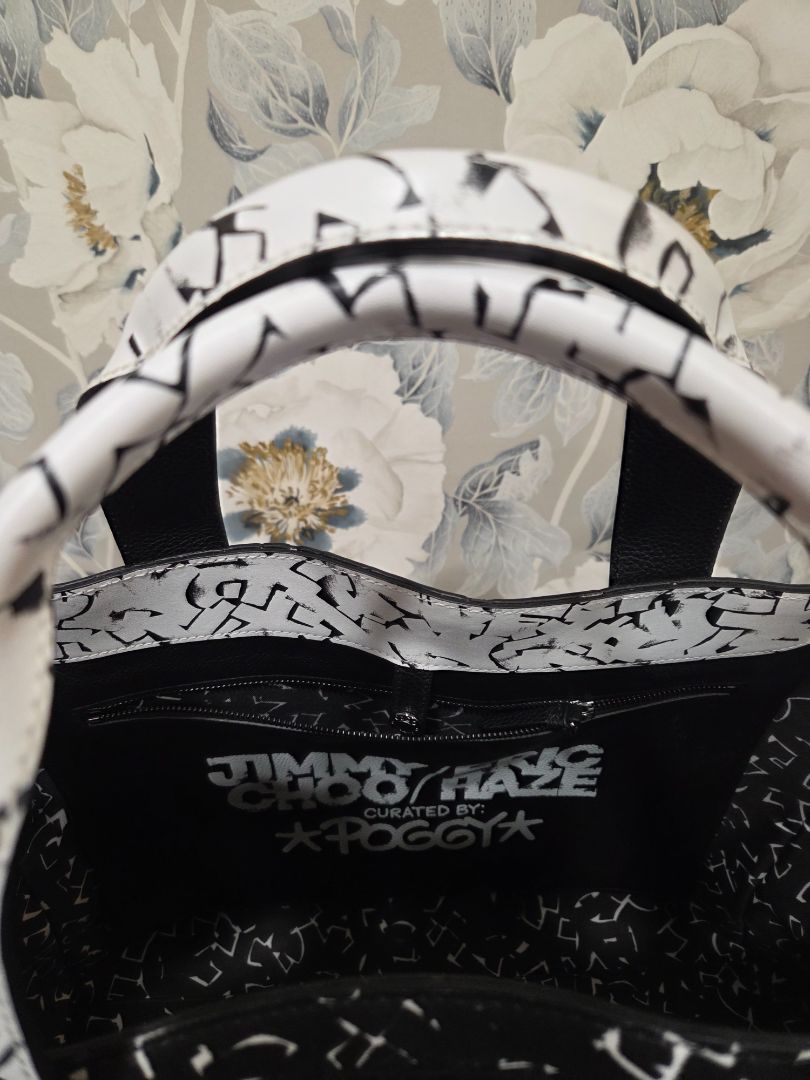 Jimmy Choo Black Eric Haze Graphic Print Shopper Tote NWT with Canvas Tote