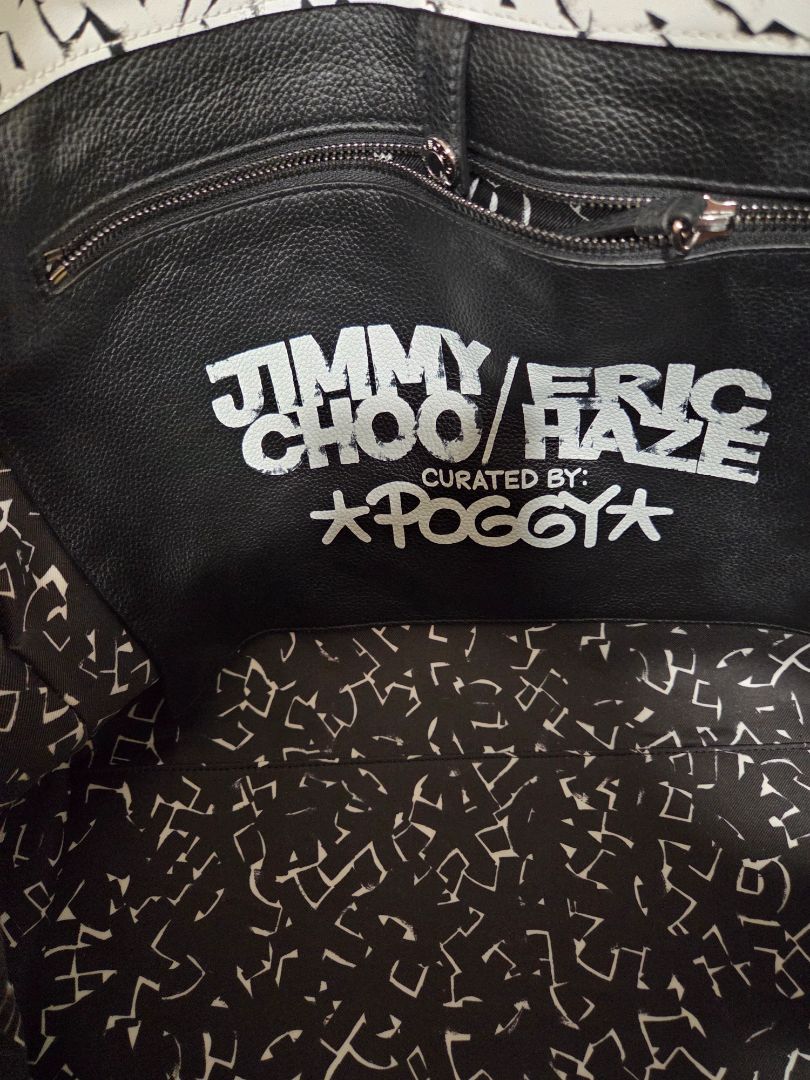 Jimmy Choo Black Eric Haze Graphic Print Shopper Tote NWT with Canvas Tote