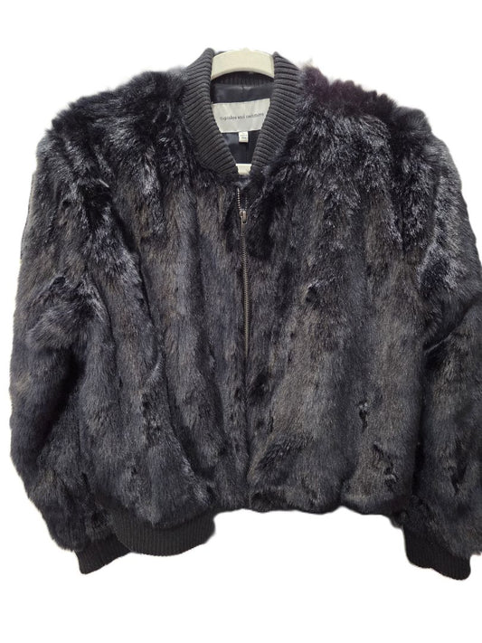 Cupcakes and Cashmere Black Faux Fur Bomber Jacket, L
