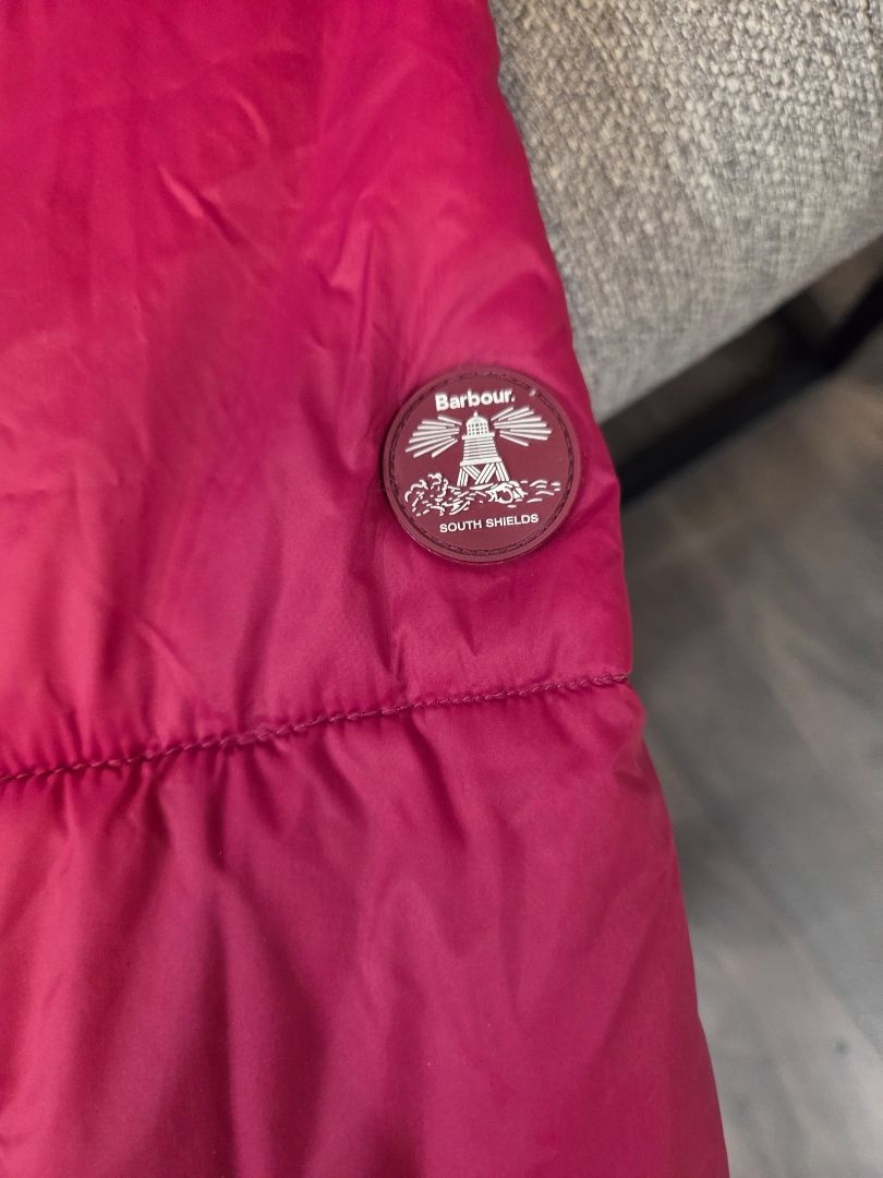 Barbour Dark Pink Gangway Quilted Zip Puffer Coat Jacket, 8