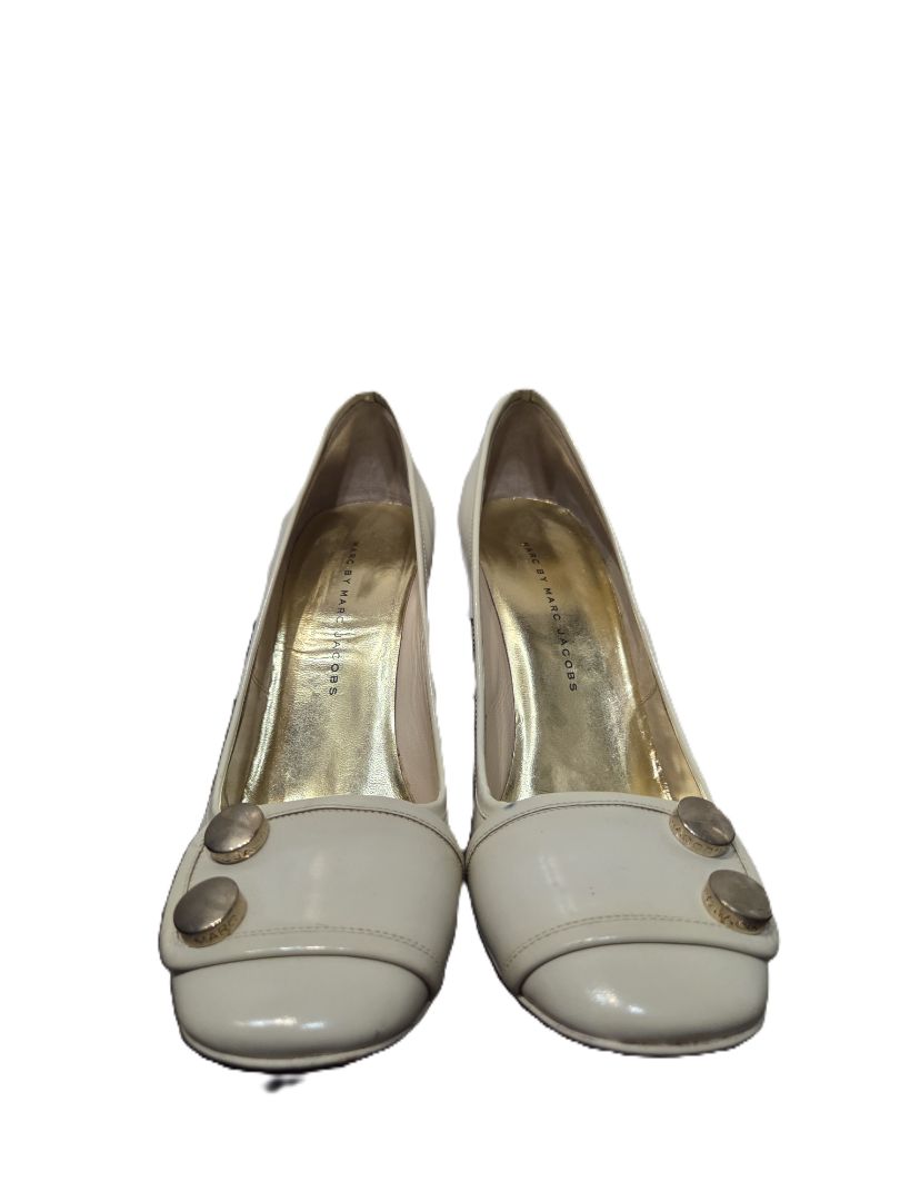 Marc by Marc Jacobs Cream Leather Striped Stacked Heels, 37.5