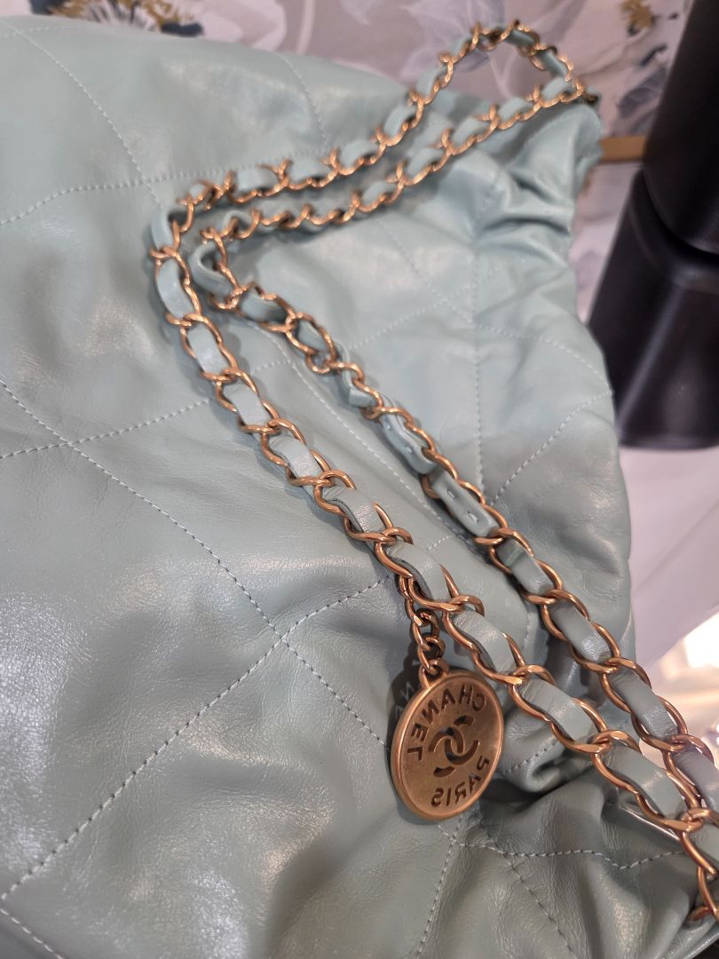 Chanel Mint Green Shiny Calf Leather Chain Hobo Bag