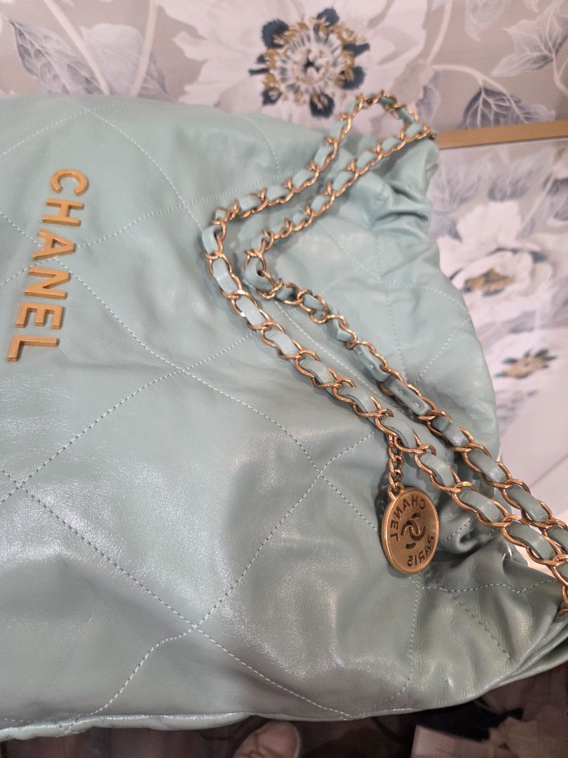 Chanel Mint Green Shiny Calf Leather Chain Hobo Bag