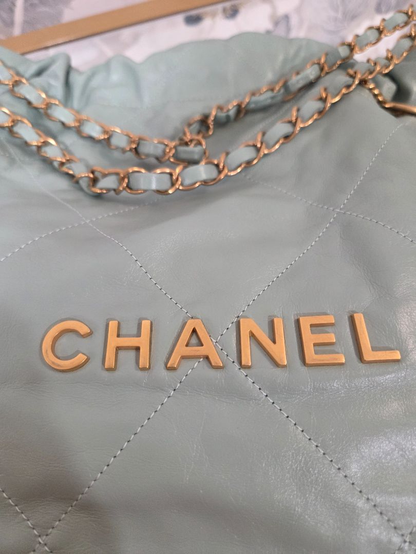 Chanel Mint Green Shiny Calf Leather Chain Hobo Bag
