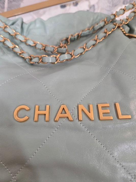 Chanel Mint Green Shiny Calf Leather Chain Hobo Bag