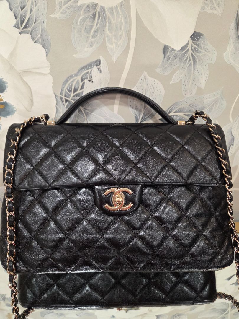 Chanel Black Gold Bar Top Handle Flap Bag