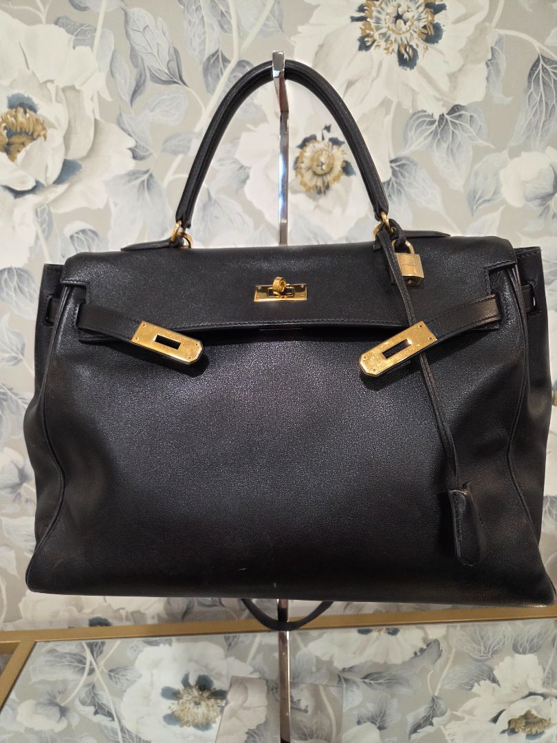 Hermès Black Kelly 35 Retourne Gold-Plated Bag