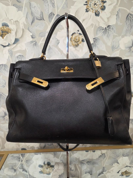 Hermès Black Kelly 35 Retourne Gold-Plated Bag