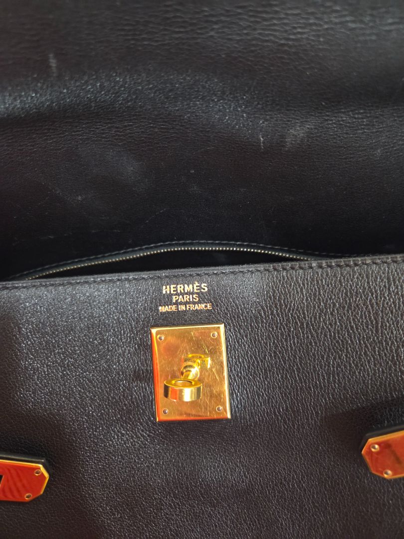Hermès Black Kelly 35 Retourne Gold-Plated Bag