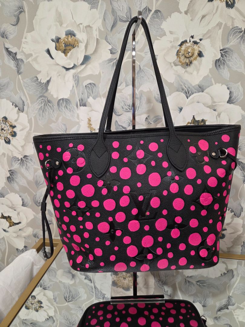 Louis Vuitton Black Hot Pink x Yayoi Kusama Monogram Empreinte Leather Neverfull MM