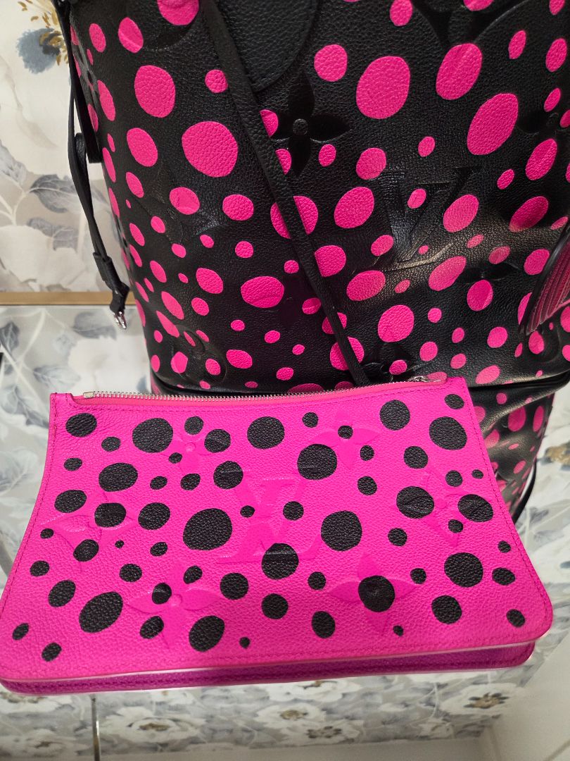 Louis Vuitton Black Hot Pink x Yayoi Kusama Monogram Empreinte Leather Neverfull MM