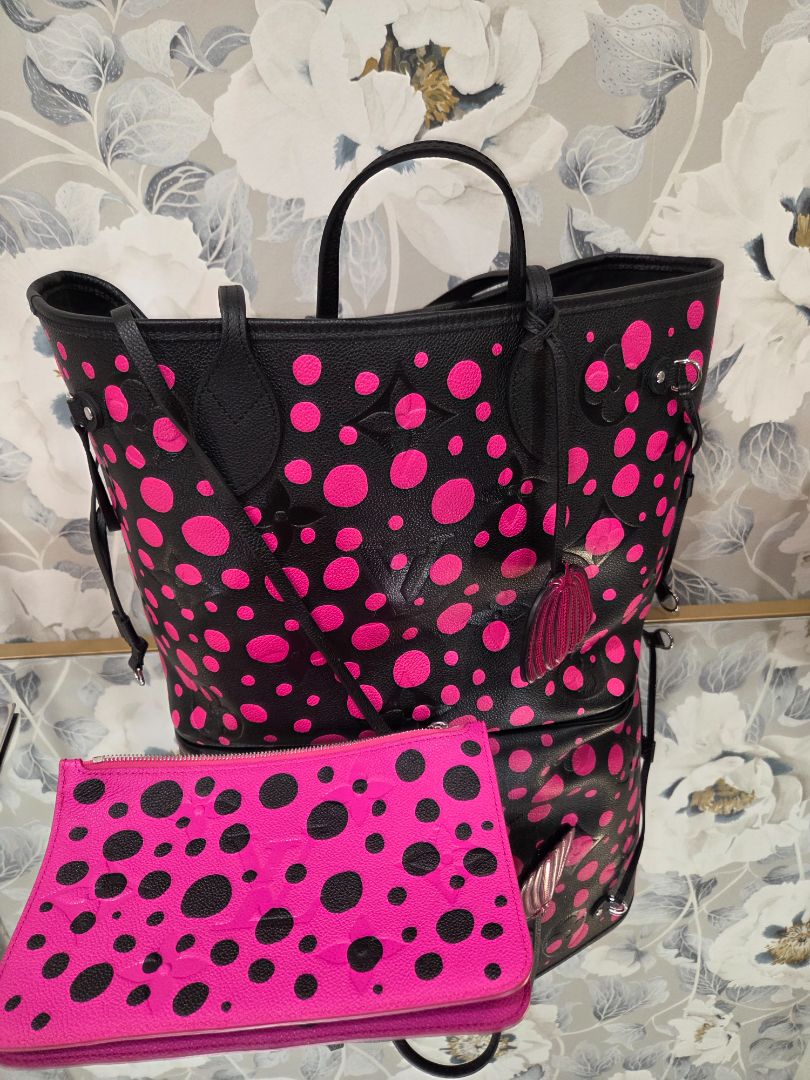 Louis Vuitton Black Hot Pink x Yayoi Kusama Monogram Empreinte Leather Neverfull MM