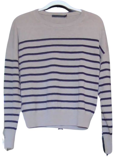 Jenni Kayne Tan Wool Cotton Striped Crewneck Sweater, XS