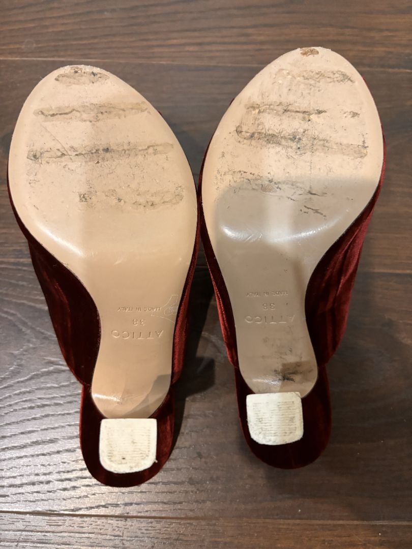 [Box in Back]  Attico Burgundy Debbie Velvet Crystal Embellished Sandals, 38