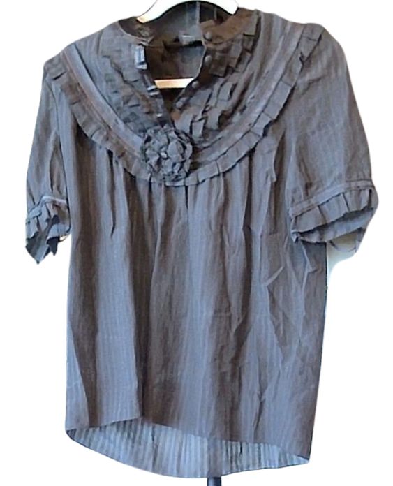 Proenza Schouler Dark Gray Pleated Front Rosette Detail Top, 6