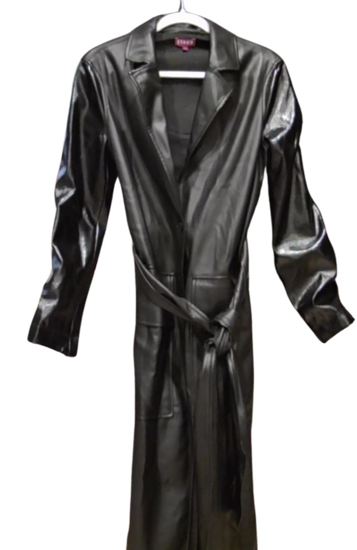 Staud Black Ashley Vegan Leather Trench Coat, XS